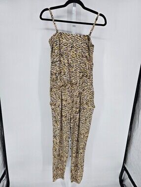 EDC Womens Sz S Sleeveless Jumpsuit Animal Print Yellow Black Loose Fit